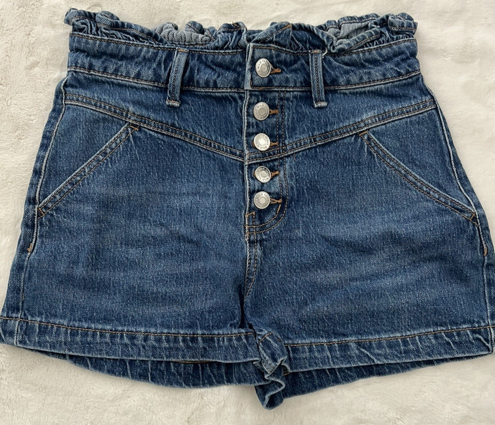 Wild Fable Shorts Womens Medium Blue Paperbag Waist Button Front Casual Sz 4